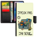 Coque j'peux pas j'ai s�rie s10 cuir a rabat portefeuille manga bande dessin�e texte etui blanc drole ...