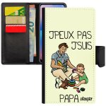 Coque j'peux pas j'suis papa antichoc pour samsung j3 2017 en cuir rabat portefeuille pochette je blanc ...