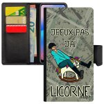 Coque je peux pas j'ai licorne pour a40 portefeuille telephone comique mobile gris bande dessin�e a clapet ...