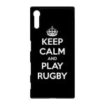 Coque - keep calm and play rugby - compatible avec sony xperia xz - plastique - bord noir