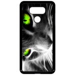 Coque lg g6 - chat noir et blanc yeux vert - noir