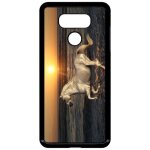 Coque lg g6 - cheval blanc couch� de soleil sur la plage - noir