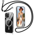 Coque magn�tique avec cordon pour iphone 15 pro magsafe, transparente anti - jaunissement coque antichoc ...