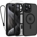Coque magntique avec cordon pour iphone 15 pro max (6, 7 pouces) - 2 verres tremps, protection camra, ...