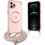 Coque magntique pour iphone 12 pro max 6, 7'' - silicone tpu souple motif coeur, cordon collier rglable ...