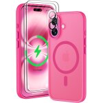 Coque magn�tique pour iphone 16, translucide mat antichoc coque pour iphone 16 avec 2 verre tremp� et ...