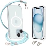 Coque magsafe transparente pour iphone 15 (6, 1 pouces) avec lanire / colier rglable amovible ¿ protection ...