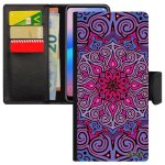 Coque mandala a53 simili cuir etui indien violet a clapet rosace imprim� mobile color� telephone oriental ...
