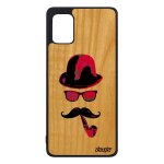Coque monsieur moustache a31 en bois veritable silicone rose peinture chapeau melon tag pipe case homme ...