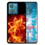 Coque pour motorola edge 40 neo - fleur en feu fire flowers - silicone - noir