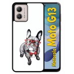 Coque pour motorola moto g13 - bulldog fran�ais a lunettes - silicone - noir