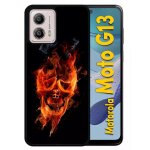 Coque pour motorola moto g13 - crane en feu fire skull - silicone - noir