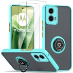 Coque motorola moto g24 4g bleu hybride pc + tpu antichoc avec support anneau + 2x verre tremp 9h antirayur ...