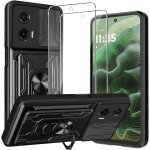 Coque pour motorola moto g35 - bumper antichoc noir avec cache lentille coulissant, fente carte, 2 verres ... Coque pour motorola moto g35 - bumper antichoc noir avec cache lentille coulissant, fente carte, 2 verres ...