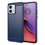 Coque pour motorola moto g84 5g - housse etui silicone gel carbone + verre trempe - bleu fonce