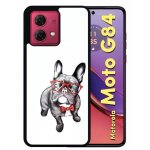 Coque pour motorola moto g84 - bulldog fran�ais a lunettes - silicone - noir