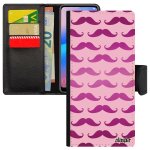 Coque moustache samsung galaxy s24 + plus cuir portefeuille imprime mobile chapeau melon pipe rose antichoc ...