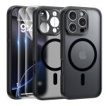 Coque noir magntique pour iphone 16 pro + 2 verre tremp, compatible avec magsafe, protection camra ...