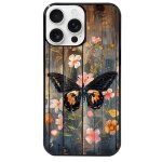 Coque noire pour iphone 16 pro max motif bois et papillon 2