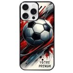 Coque noire pour iphone 16 pro motif ballon foot avec prenom
