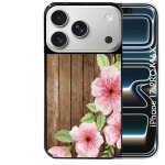 Coque noire taperso pour iphone 17 pro max avec motif bois avec fleur rose