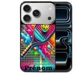 Coque noire taperso pour iphone 17 pro avec motif padel raquette personnalisee