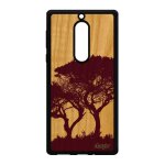 Coque pour nokia 5 en bois silicone arbres rigide feuilles nature peinture violet paysage zen portable ...