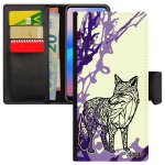 Coque note 10 + plus simili cuir renard goupil ethnique aimante antichoc malin violet smartphone art ...