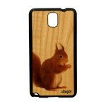 Coque note 3 en bois et silicone ecureuil animal dual sim marron mignon foret design noir mobile animaux ...