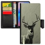 Coque note 8 portefeuille cerf aimante animal animaux biche faon portable foret telephone effet gris ...
