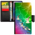 Coque oiseaux mouettes iphone 5 5s se en simili cuir porte cartes orage personnalis� jaune animaux eclair ...