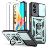 Coque oppo a38 + 2 verres tremps - hybride tpu / pc antichoc avec cache glissant camra, anneau rotatif ...