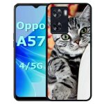 Coque pour oppo a57 - chat tigr� gris yeux vert - silicone - noir