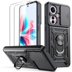 Coque oppo reno 11f 5g noir + 2 verres tremps ¿ cache camra coulissant, bumper tpu et anneau rotatif ...