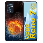 Coque pour oppo reno7 5g - ballon de basket eau et feu - silicone - noir