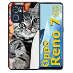 Coque pour oppo reno7 5g - chat tigr� gris yeux vert - silicone - noir