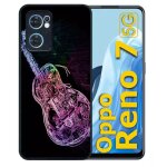 Coque pour oppo reno7 5g - guitare effet n�on - silicone - noir