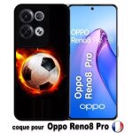 Coque oppo reno8 pro - ballon de foot en feu - silicone - noir