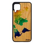 Coque p40 lite en vrai bois silicone carte monde jolie etui geographie bumper motif telephone rouge pays ...