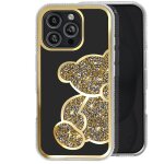 Coque paillette pour iphone 16 pro motif ourson avec strass dor�e