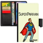 Coque super parrain iphone 8 en cuir portefeuille porte cartes comique heros dessin design blanc pochette ...