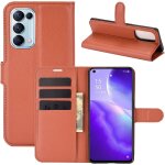 Coque portefeuille pour oppo find x3 lite 5g - etui rabat cuir pu marron avec portecartes, support ...