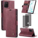 Coque portefeuille compatible samsung galaxy a81 m60s note 10 lite - cuir rouge, fentes cartes, bumper ...