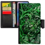 Coque portrait street art iphone 13 mini cuir rabat portefeuille femme peinture huile visage abstrait ...