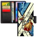 Coque no prob lama pour a72 portefeuille leather bleu texte cover llama noir cartoon drole telephone ...