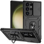 Coque de protection armure militaire noir avec support anneau et cache objectif pour samsung galaxy s22 ...