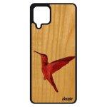 Coque de protection pour galaxy a12 en bois silicone colibri plumes nature dessin design ecologie oiseau ...