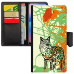 Coque a rabat iphone 15 cuir renard feuilles housse ethnique polaire animaux de protection orange malin ...