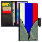 Coque a rabat iphone 15 pro max simili cuir drapeau russie russe design coupe du monde jeans jeux olympiques ...