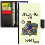 Coque rabat iphone x cuir portefeuille j'peux pas y'a hand je humour bande dessin�e case handball blanc ...